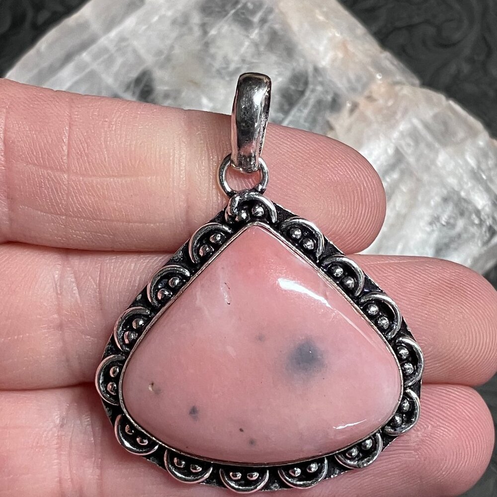 Triangular Dendritic Pink Opal Pendant Crystal St… - image 1